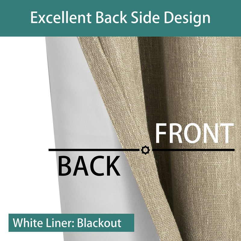 LORDTEX Linen Look Textured Blackout Curtains with Thermal Insulated Liner - Heavy Thick Grommet Window Drapes for Bedroom, 50 x 95 Inches, Tan, Set of 2 Panels - Image 3